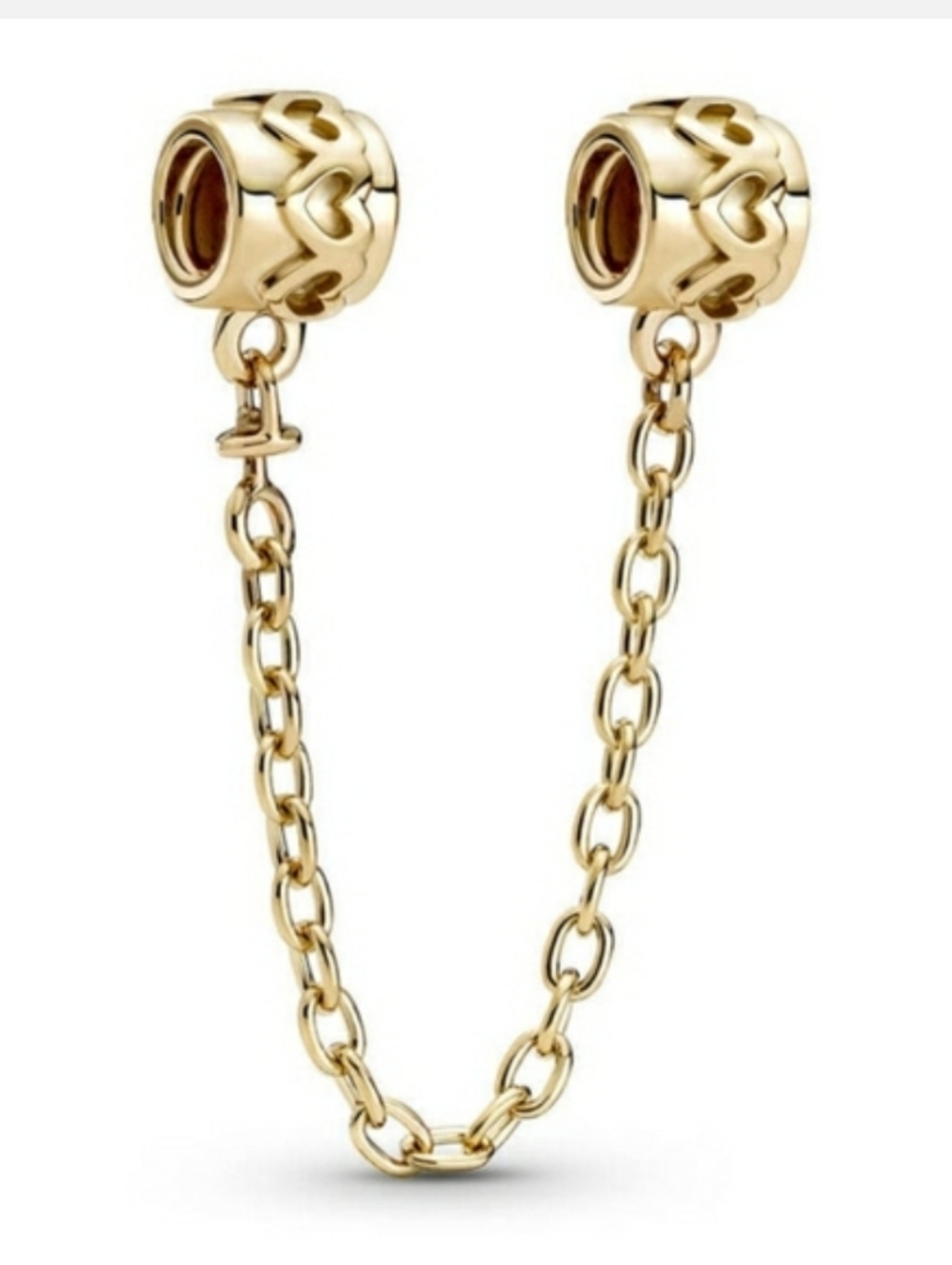 New 14K Pandora Hearts Charm Safety Chain, Solid Gold